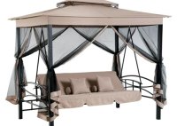 Outdoor Patio Daybed Gazebo Swing With Canopy And Mesh Walls