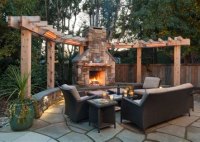 Outdoor Patio With Pergola And Fireplace